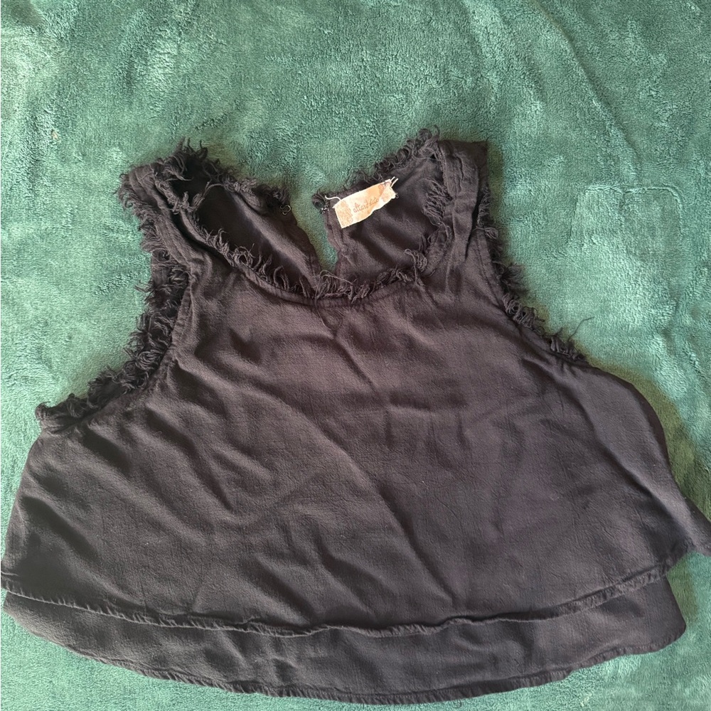Altar'd State Charcoal Frayed Edge Crop Top